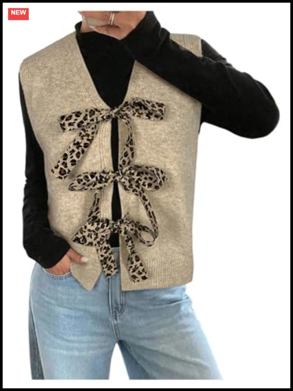 Sweater Vest Bow Front V Neck Sleeveless Knit Layering Top